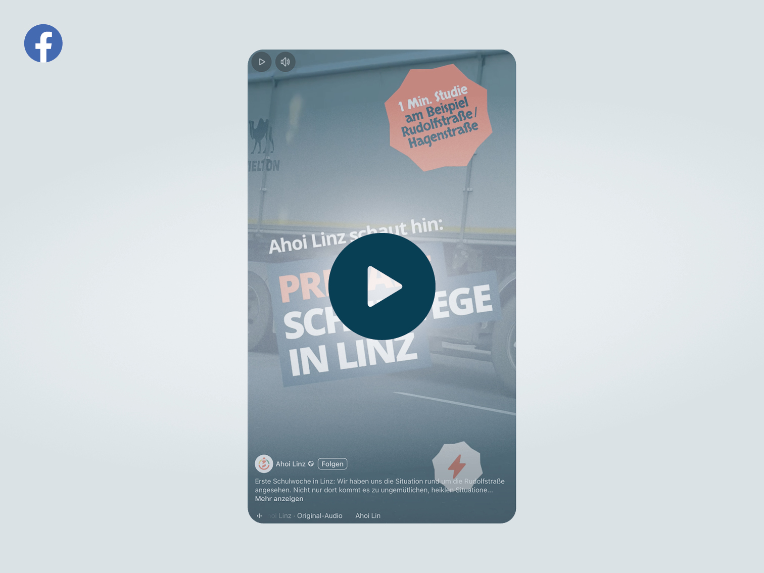 Videolink zu Facebook: Video zeigt 1-Minuten-Studie zur Verkehrssituation rund um die Rudolfstraße in Urfahr
